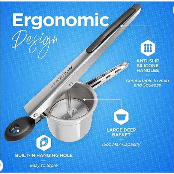 NWT Priority Chef Premium Potato Ricer Large 15oz Heavy Duty Stainless Steel - Picture 8 of 8